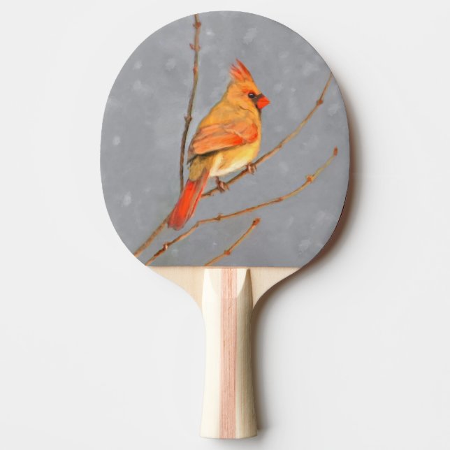 Cardinal on Branch Painting - Original Bird Art Ping Pong Paddle (Front)