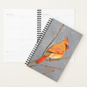 Cardinal on Branch Painting - Original Bird Art Planner