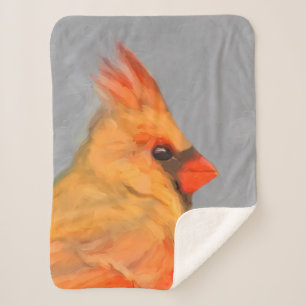 Cardinal on Branch Painting - Original Bird Art Sherpa Blanket