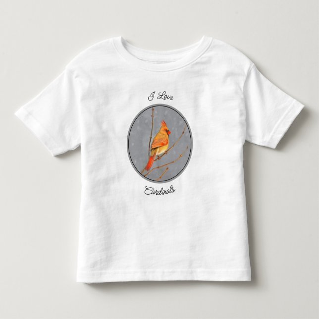 Cardinal on Branch Painting - Original Bird Art Toddler T-Shirt (Front)
