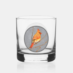 Cardinal on Branch Painting - Original Bird Art Whiskey Glass