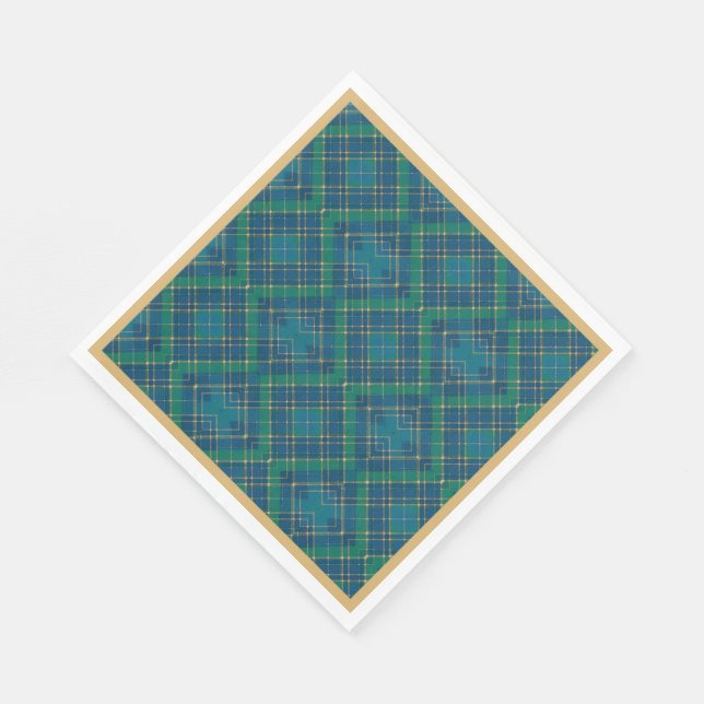 Cardinal on Green, Blue, Gold, Christmas Plaid Napkin (Corner)