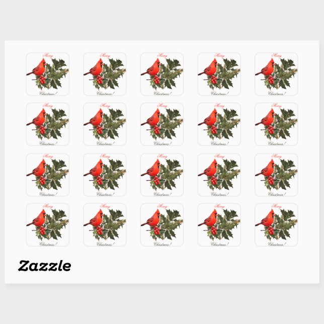 Cardinal on Holly Envelope Seals/Labels/Stickers Square Sticker (Sheet)