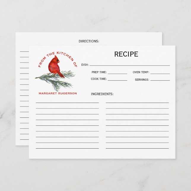 Cardinal on Pine Branch From the Kitchen Of (Front/Back)