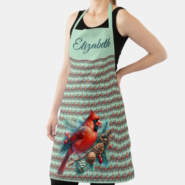 Cardinal on Pine Branch with Winter Berries Apron (Insitu)