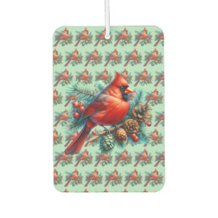 Cardinal on Pine Branch with Winter Berries Car Air Freshener