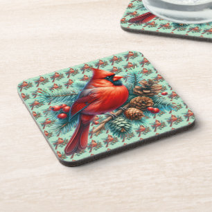 Cardinal on Pine Branch with Winter Berries Coaster