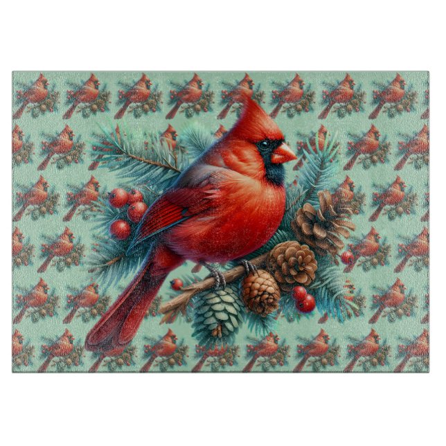 Cardinal on Pine Branch with Winter Berries Cutting Board (Front)