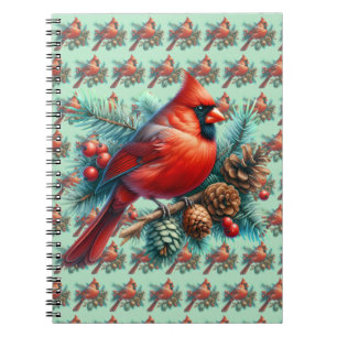 Cardinal on Pine Branch with Winter Berries Notebook