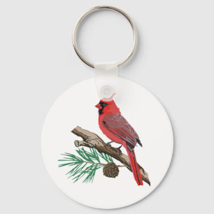 Cardinal On Pine Key Ring