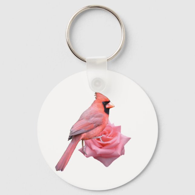 Cardinal on Rose Key Ring (Front)