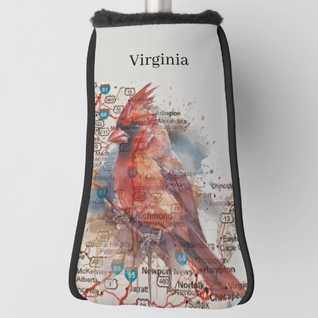 Cardinal on Virginia Road Map Golf Head Cover (Rotate 90)