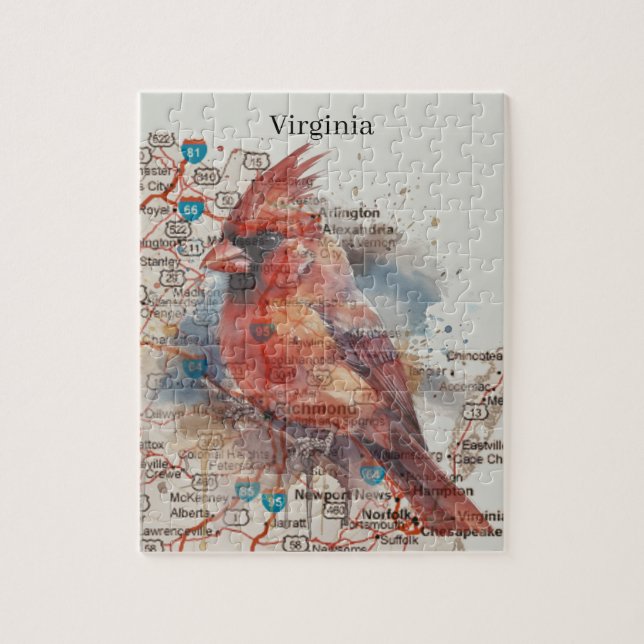 Cardinal on Virginia Road Map Jigsaw Puzzle (Vertical)