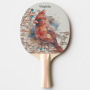 Cardinal on Virginia Road Map Ping Pong Paddle