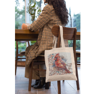 Cardinal on Virginia Road Map Tote Bag