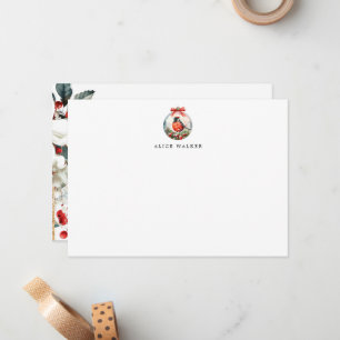 Cardinal Ornament Greenery Monogram Note Card