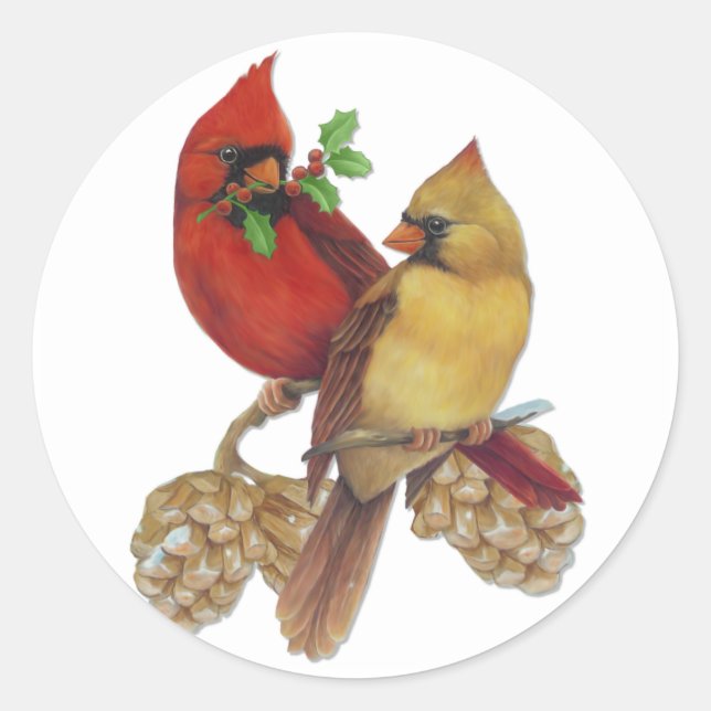 Cardinal Pair Classic Round Sticker (Front)
