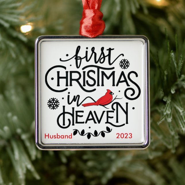 Cardinal/Personalised First Christmas In Heaven Metal Tree Decoration (Tree)