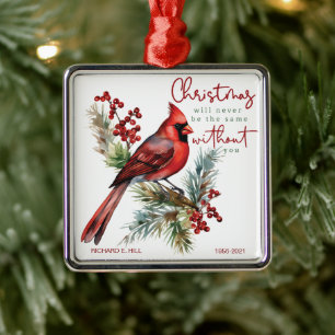Cardinal Personalised Memorial Christmas Metal Tree Decoration