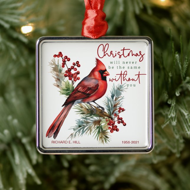 Cardinal Personalised Memorial Christmas  Metal Tree Decoration (Tree)
