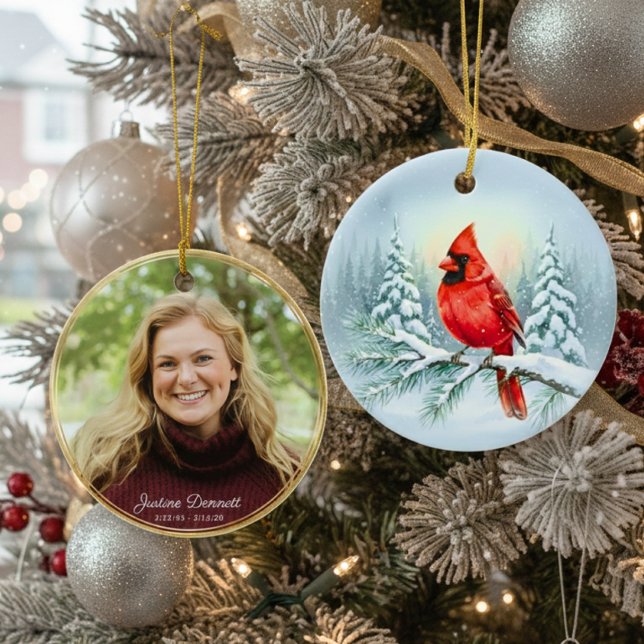 Cardinal Photo Memorial Custom Christmas in Heaven Ceramic Tree Decoration (Cardinal Christmas Ornament, Personalized Picture Gift)