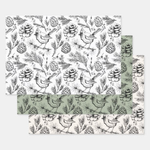 Cardinal, Pinecones, Pine Needles & Winter Berries Wrapping Paper Sheet