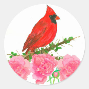 Cardinal Pink Peony Watercolor Flowers Classic Round Sticker