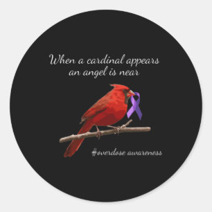 Cardinal Purples Ribbon Overdose Awareness Angel Classic Round Sticker