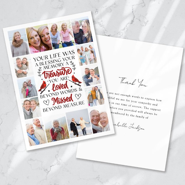 Cardinal Quote Collage Photo Funeral Sympathy Thank You Card (Creator Uploaded)