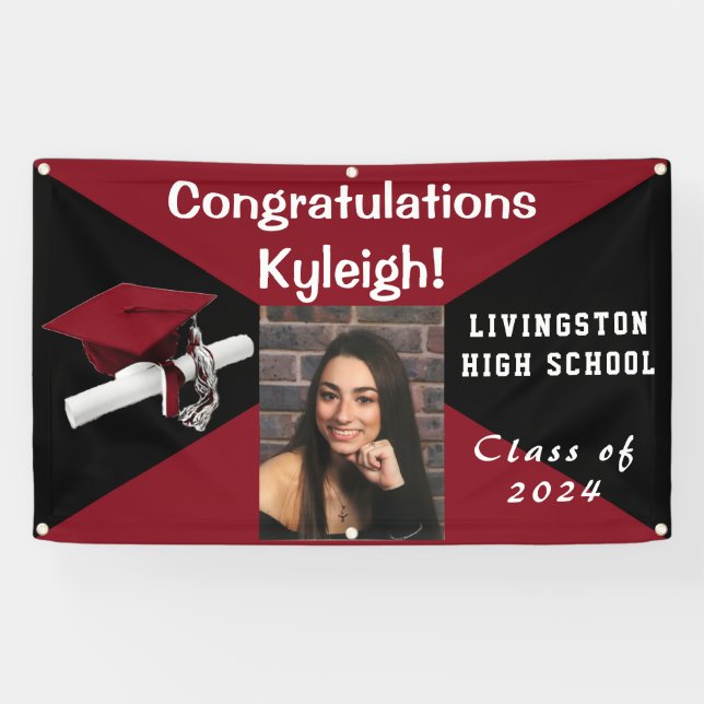 Cardinal Red and Black Vinyl Graduation Photo Banner (Horizontal)