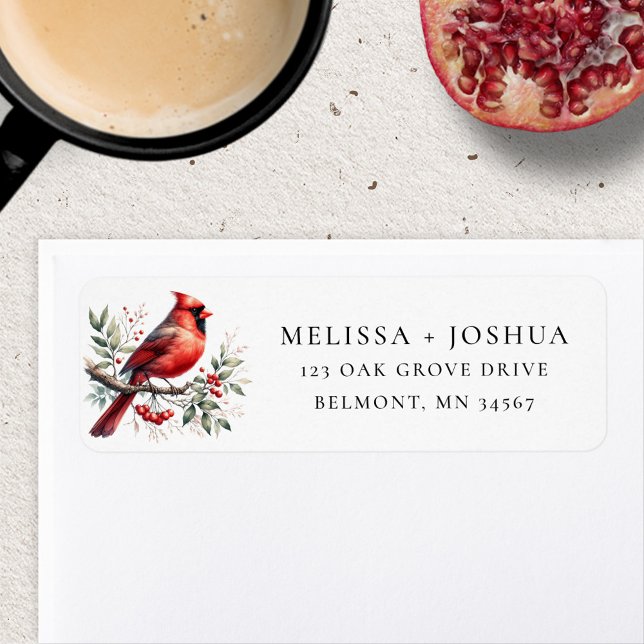 Cardinal Red Bird and Berries Return Address Label (Creator Uploaded)