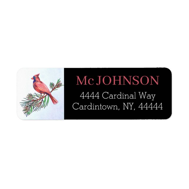 Cardinal Red Bird Branch Illustration Art Address (Front)
