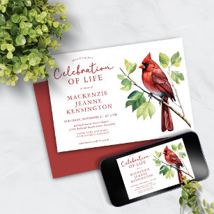 Cardinal Red Bird Celebration of Life Memorial Invitation