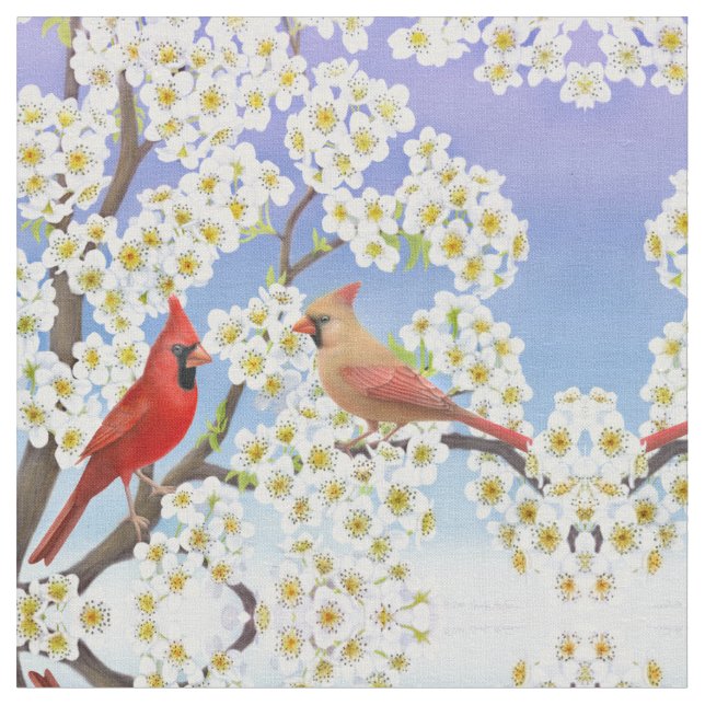 Cardinal Red Bird Couple Fabric (Close Up)