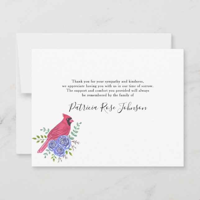 Cardinal Red Bird Funeral Thank You Note Card (Front)
