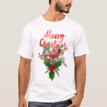 cardinal, red cardinal, christmas cardinal, winter T-Shirt<br><div class="desc">This artistic design features a vibrant red cardinal,  a beloved winter visitor,  perched gracefully on a festive pine branch. Adorned with classic silver ornaments,  holly,  and bright red berries,  this picturesque scene perfectly captures the peace and hope of the Christmas season.</div>