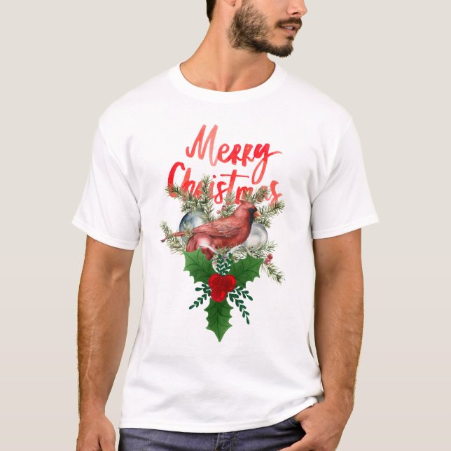 cardinal, red cardinal, christmas cardinal, winter T-Shirt (Front)
