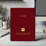 Cardinal Red Leather Look Business logo and name Planner<br><div class="desc">Stay organised and elevate your professional image with our Custom Spiral Planner, featuring a refined Cardinal Red leather-look design that combines sophistication with functionality. A customisable square space on the cover allows you to prominently display your business logo over a gold texture while two additional lines of editable text offer...</div>