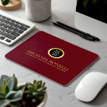 Cardinal Red Leather Luxury Gold ROUND Logo  Mouse Mat<br><div class="desc">Enhance your workspace with this cardinal red leather print mouse pad, designed to combine style and functionality. Featuring a luxurious gold logo and the option to add two lines of custom text, this mouse pad is perfect for personalising with your name, business, firm, or any other details of your choice....</div>