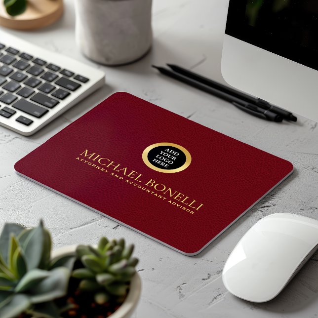 Cardinal Red Leather Luxury Gold ROUND Logo  Mouse Mat (Creator Uploaded)