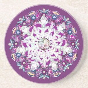 Cardinal red rosace & snowflake coaster