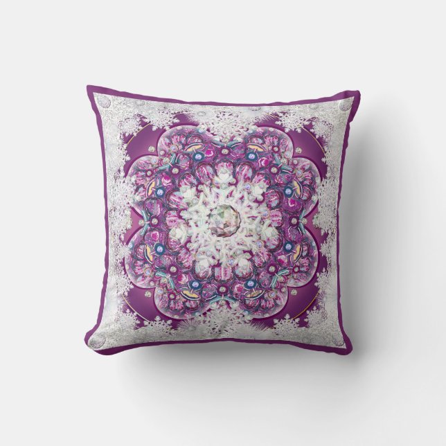 Cardinal red rosace & snowflake cushion (Front)