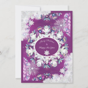 Cardinal red rosace & snowflake holiday card