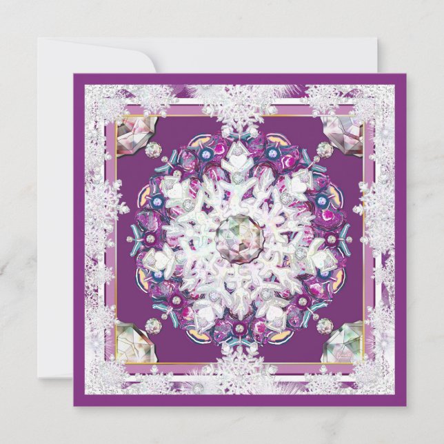 Cardinal red rosace & snowflake invitation (Front)