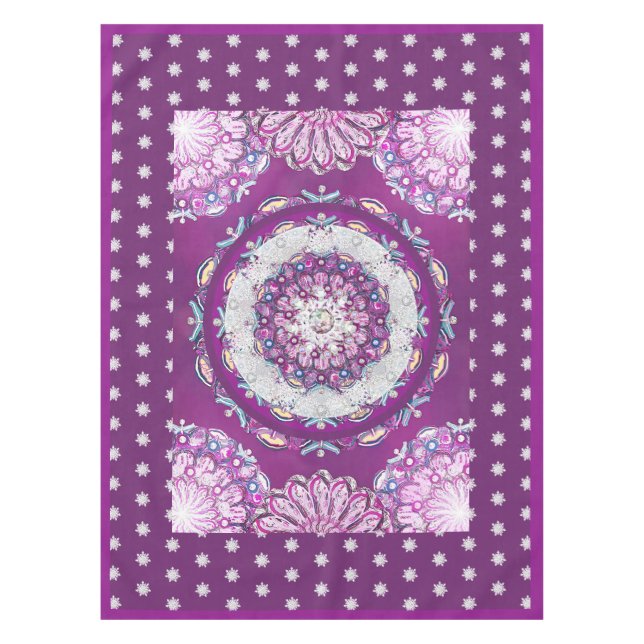 Cardinal red rosace & snowflake tablecloth (Front)