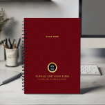 Cardinal red Round Logo Name Professional Planner<br><div class="desc">Stay organised and elevate your professional image with our Custom Spiral Planner, featuring a refined cardinal red leather-look design that combines sophistication with functionality. A customisable square space on the cover allows you to prominently display your business logo over a gold texture while two additional lines of editable text offer...</div>