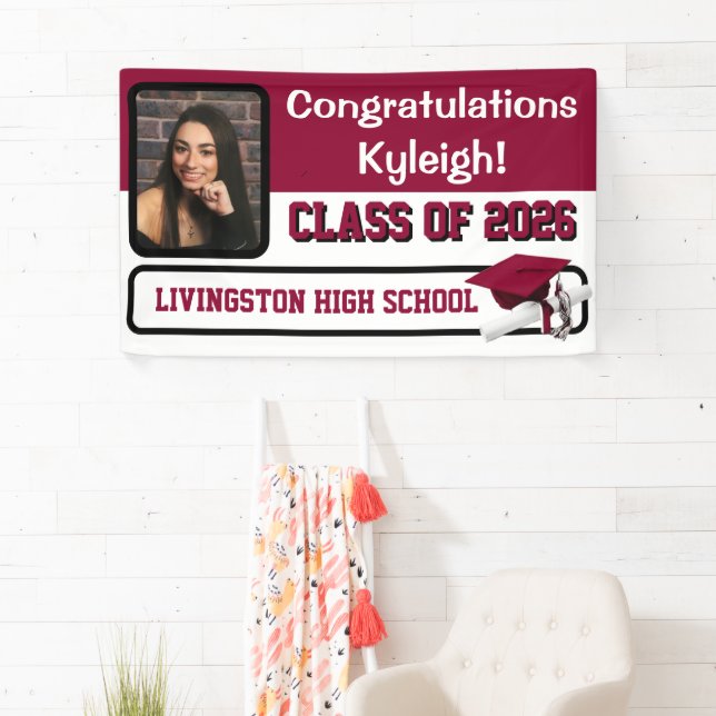 Cardinal Red & White Graduation Banner (Insitu)