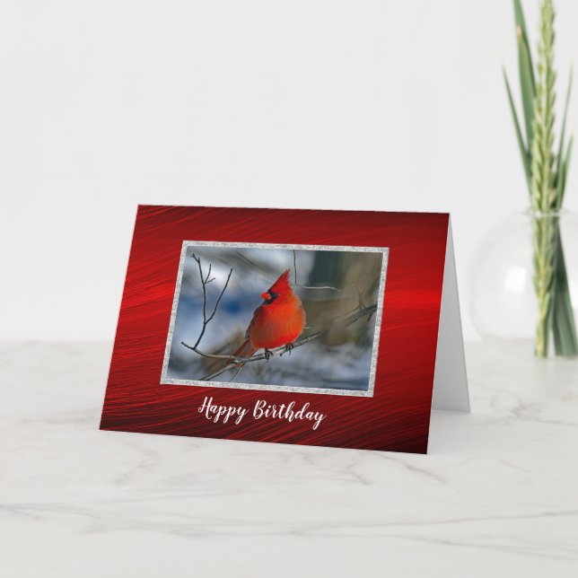 Cardinal Red Winter Photo Birthday Card (Front)