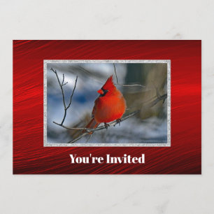 Cardinal Red Winter Photo Birthday Invitation