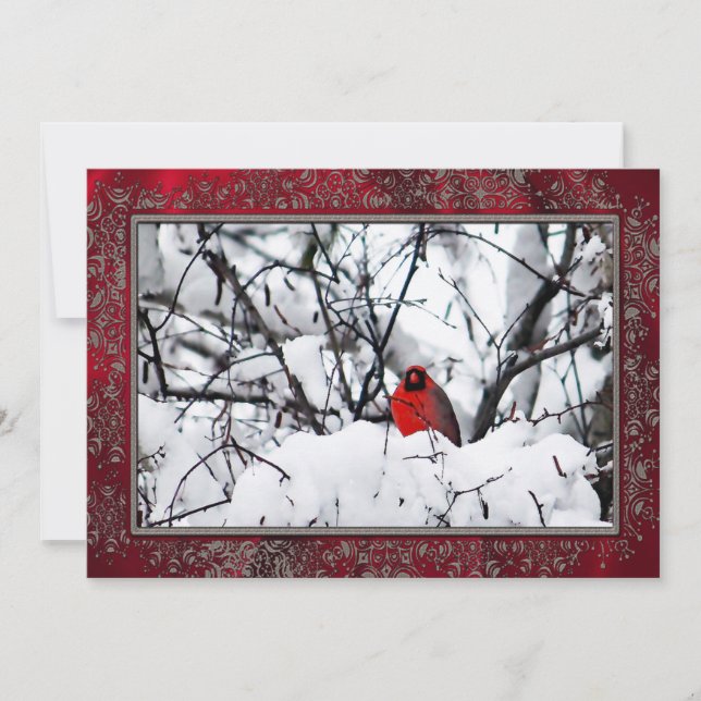 Cardinal Redbird Snow Photo Christmas Flat Holiday Card (Front)